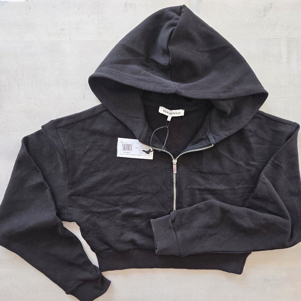 WEWOREWHAT Black Cropped 1/2 Zip Hoodie NWT Small